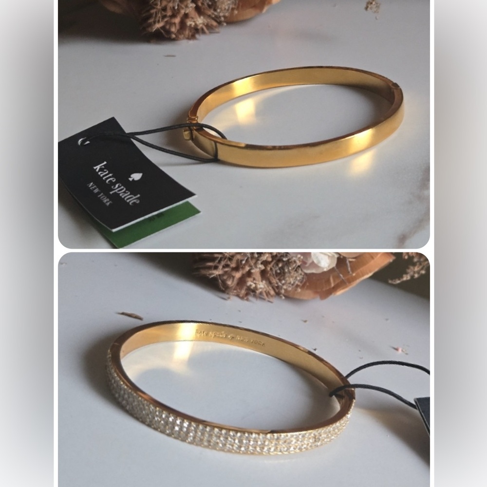 Kate Spade New York Pave Crystal Hinged Bangle Bracelet  Gold - NWT $79 MSRP - Picture 2 of 5